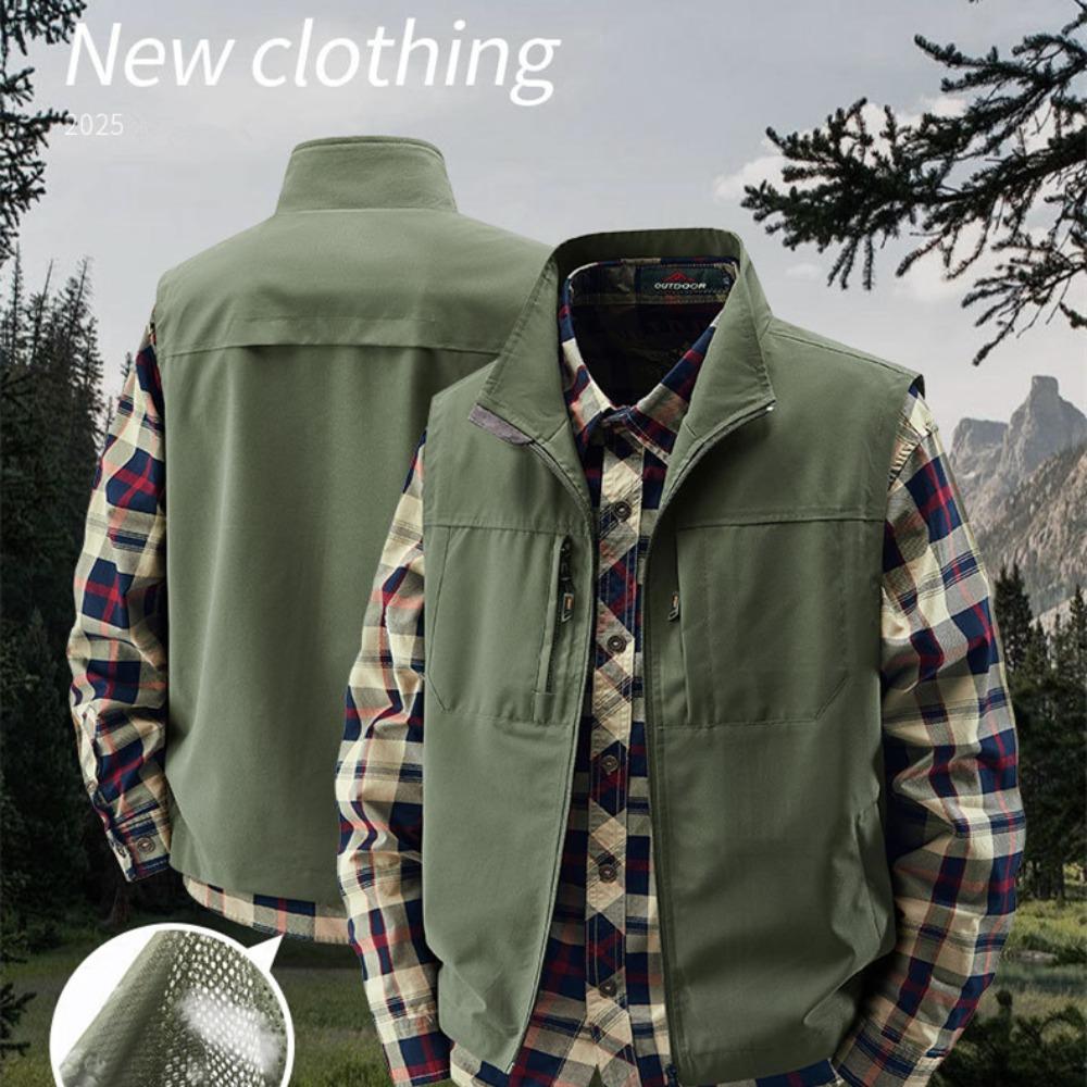 Summer Men Outdoor Breathable Sleeveless Vest Men Casual Multi Pocket Vest Man Cargo Safari Work Waistcoat Plus Size 6XL