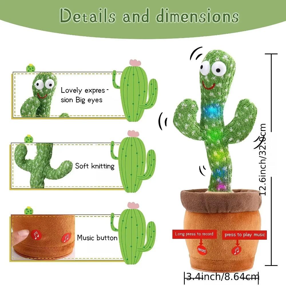 A Talking Cactus Toy That Can Be Charged Recorded and Repeated Suitable for Spanish English and Arabic Voice Changer for Kids