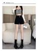 Women's High-Waist A-Line Black Suit Shorts - Summer 2024 - Slimming Fit with Elastic Waistband.