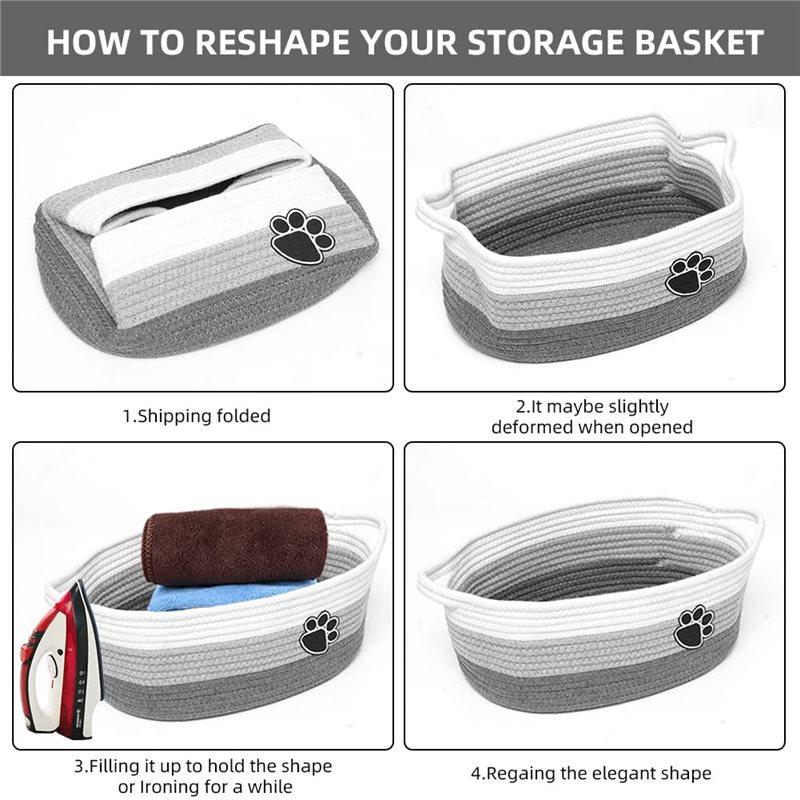 Woven Cotton Rope Basket With Handle, Cute Cotton Basket, Dog Pet Storage, Gift Decoration Basket