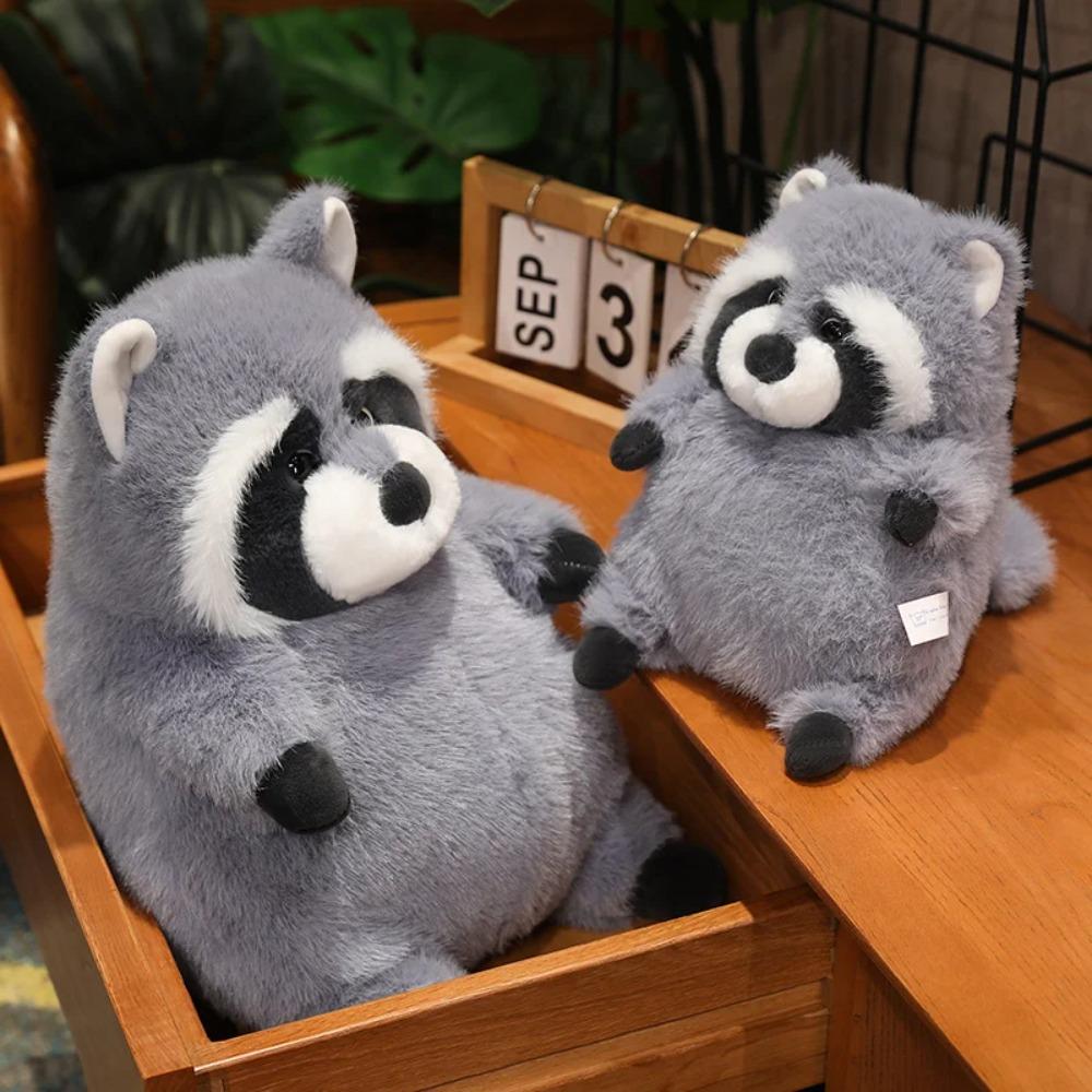 Grey Artificial Fat Raccoon Plush Doll Super Soft Round Animal Toy Christmas Gift for Boys And Girls