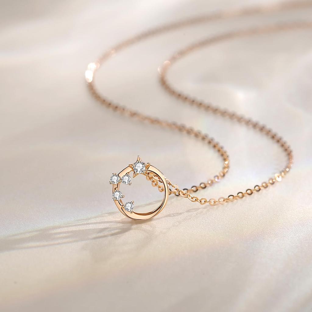 FANCIME 18K Pink Gold Natural Diamond Necklace for April Birthstone Star Gift Perfect for and More Women, Design, Wrapped, Mother's Day, Christmas,