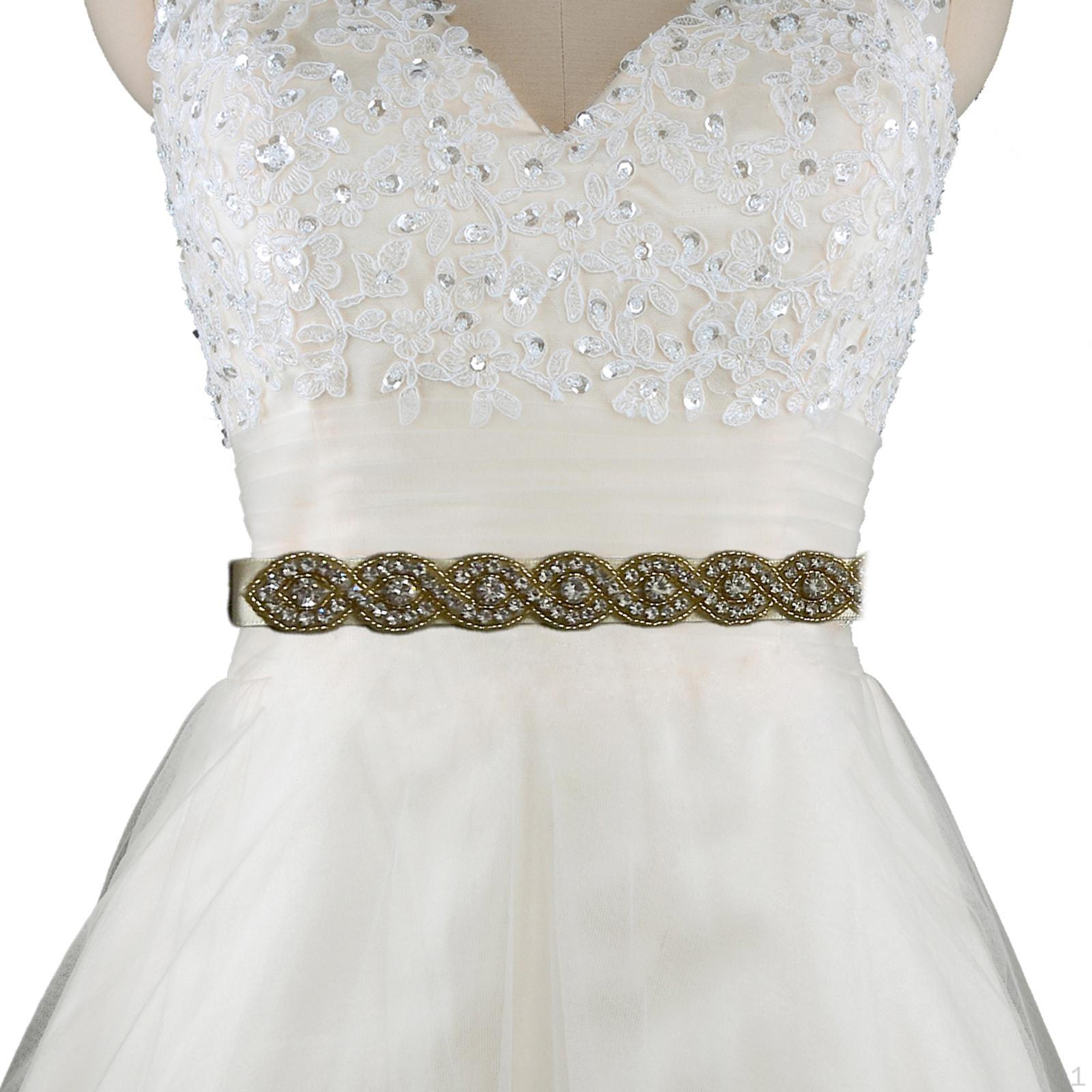 Пояс для платья Невеста Подружка невесты Вечеринка Выпускной Сатиновый пояс с аппликацией из страз Beige