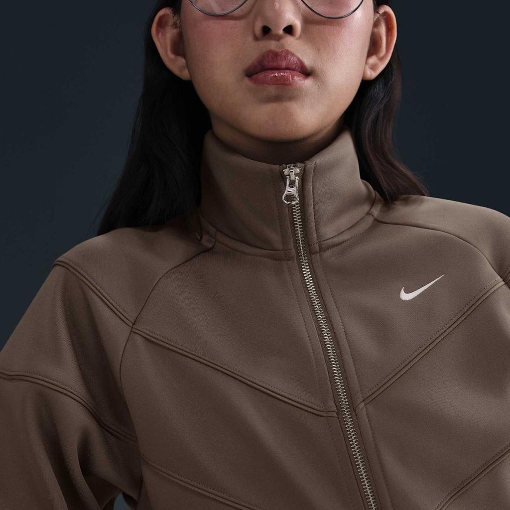 Nike Logo Zip Collar Raglan Long Sleeve Jacket Women Jacket Brown HJ0976-233