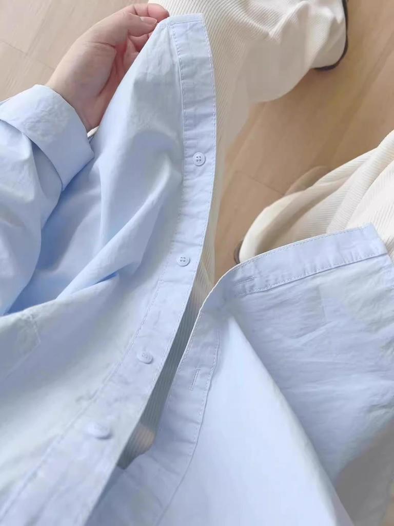 Damenbluse für kleine Frauen 2025 Blau Retro Langärmlig für Frühling & Herbst