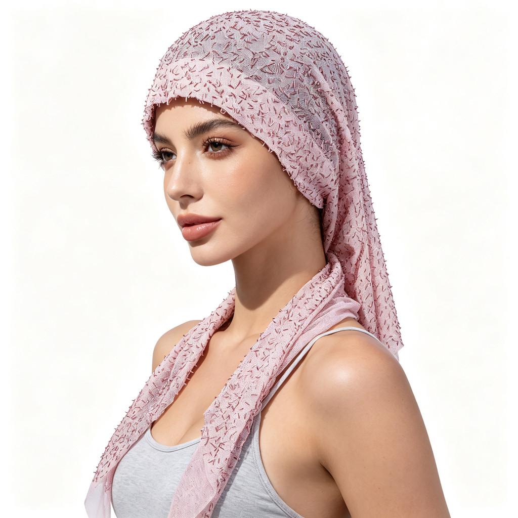 Stylish Womens Glitter Mesh Headscarf Cap With Sun Protection For Summer And Winter Wear