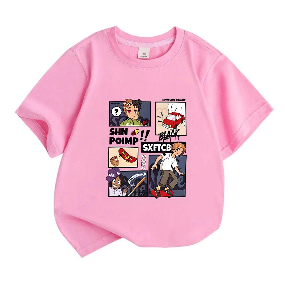 Kids Boys Girls 100% Cotton Crew Neck Short Sleeve T-Shirt, Cartoon Anime Skater Baseball Character Print Casual Comfortable Tee for Daily Summer Wear