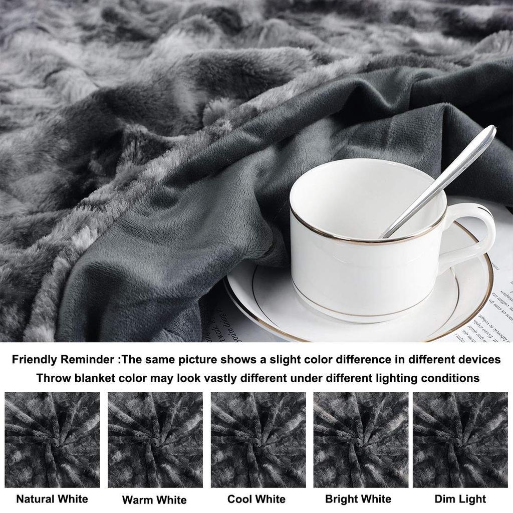 PiccoCasa Soft Faux Fur Blanket for Sofa or Sofa Bed, Reversible, Tie-Dye, Luxury Shag, Gift, Luxurious, Fluffy Fleece Blanket, Dark Gray, 160x200cm