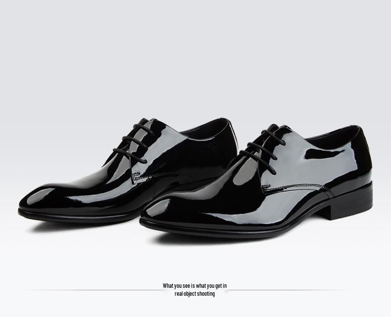 Brother Village Men's Patent Leather Lace-Up Formal Shoes – Shiny, Pointed Toe for Business or Weddings.