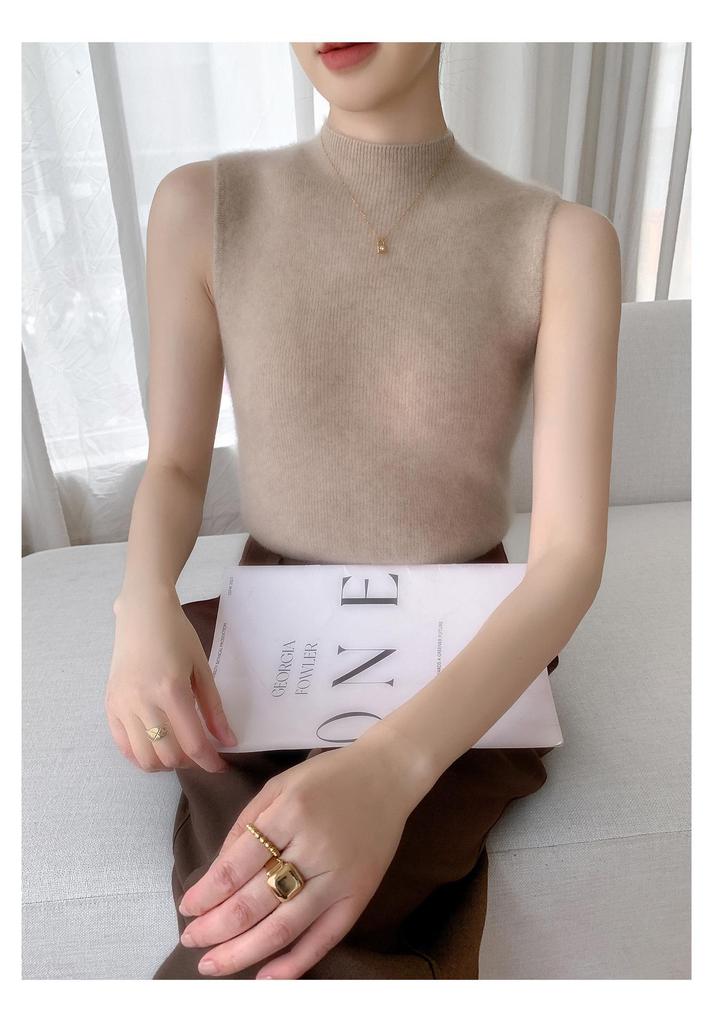 2025 Women's High Neck Sleeveless Cashmere Vest - Slimming Autumn/Winter Base Layer