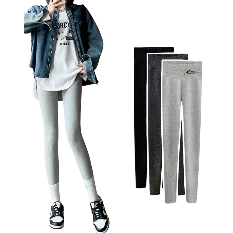 

[YIXUANAI] rib leggings ladies leggings pants Fashionable leggings stretch waist elastic tights spats bottoms 10 minute length long length beautiful