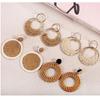 Bohemian Straw Hoop Earrings Natural Raffia Wicker Rattan  Earrings for Women Summer Beach Party Festival Zircon