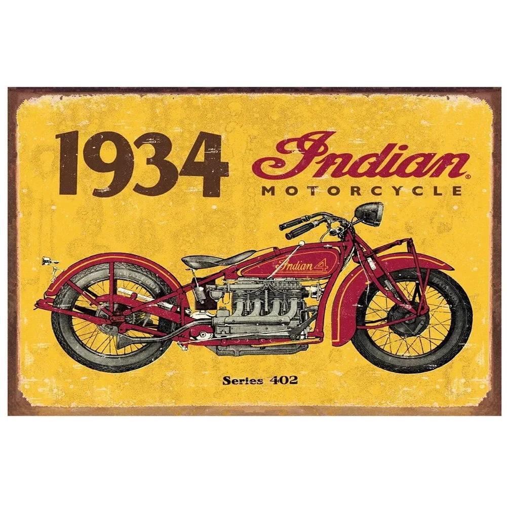 Letrero Metálico Vintage Indian Motorcycle Decoración Garaje Pub 20x30cm