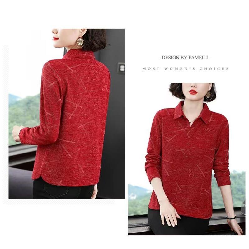 Women's New Stitched POLO Collar Button Fashion Solid Color Versatile Casual Long Sleeve Top