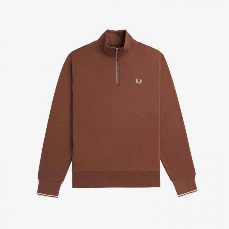 Fred Perry [baseline] Half Zip Sweatshirt   Whiskey Brown Afpm2433574 W52
