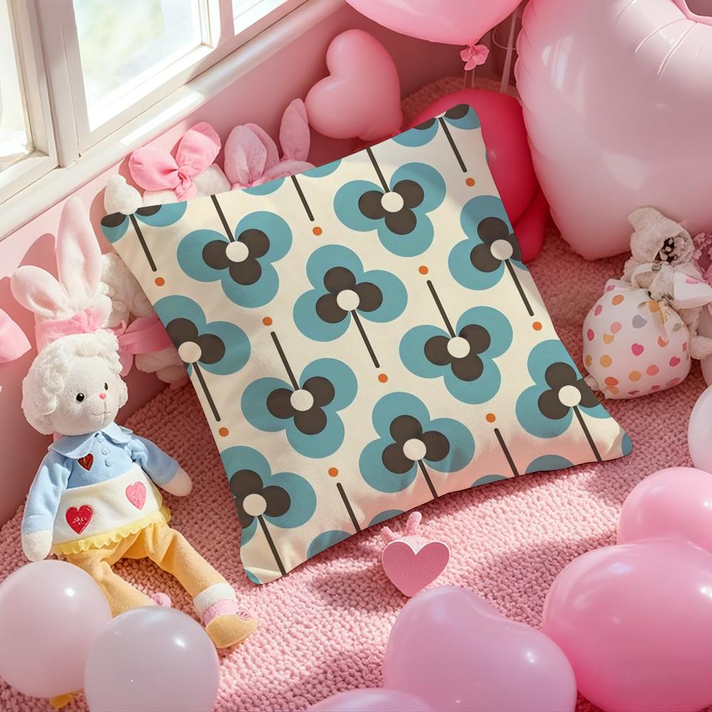 O-Orla Kiely Flower Cushion Cover Pattern Printed Pillowcase for Living Room Sofa Cushion Cover & Bedroom Decor