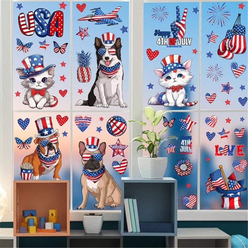 6 Pack American Flag Theme Sticker For Window Glass Door 4th Of July Decors Patriotics Memorials Day Home Office School