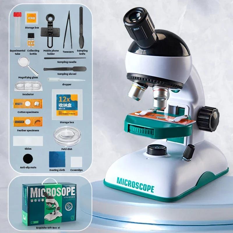 1200X Kid Science Experiment HD Optical Microscope Toy Kit Educational Scientific Experimental with Light Children STEM Toy Gift