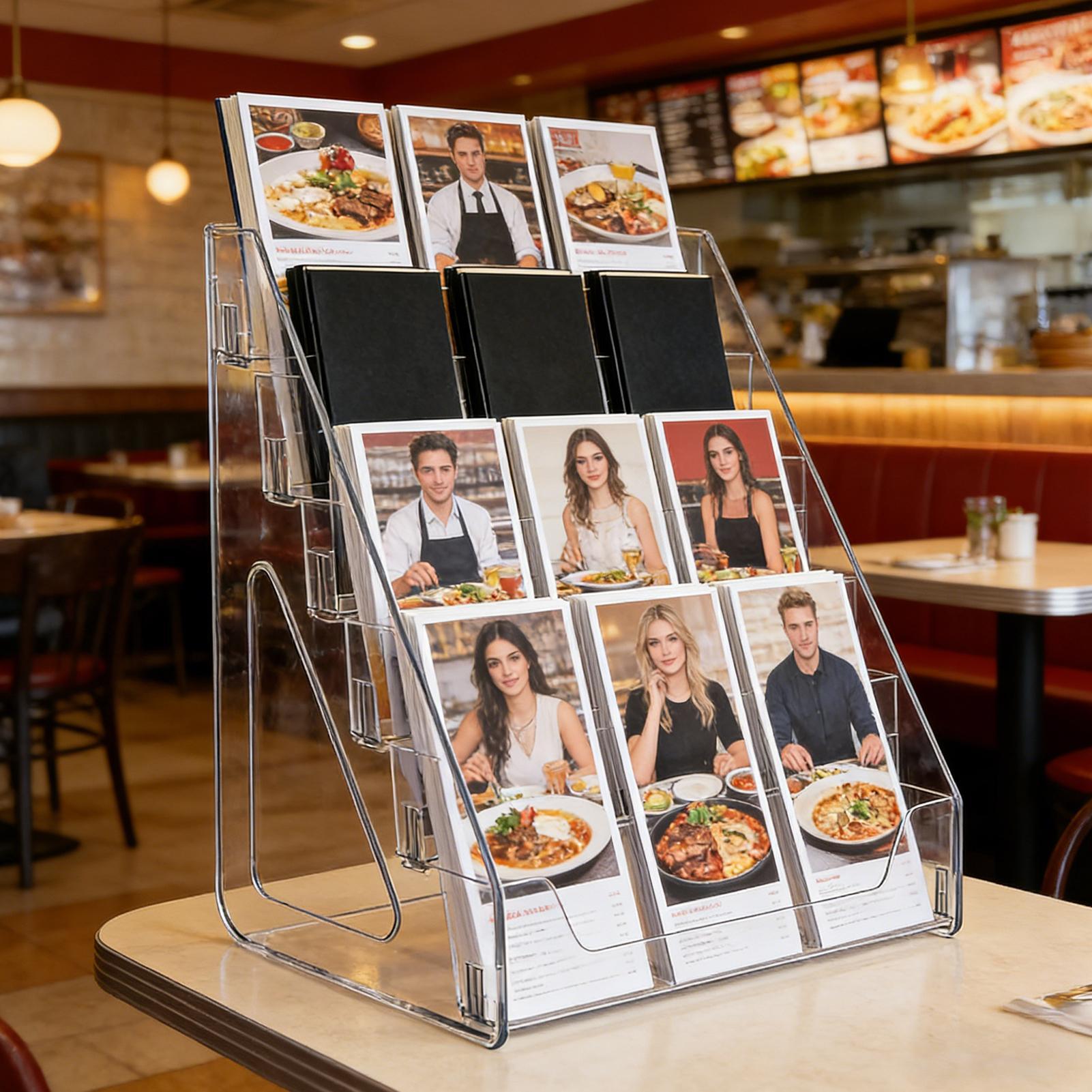 Brochure Stand 5-Tier Desktop Catalog Display Rack Sticker Catalog Display Stand for Office School Hotel Restaurant Dining Room