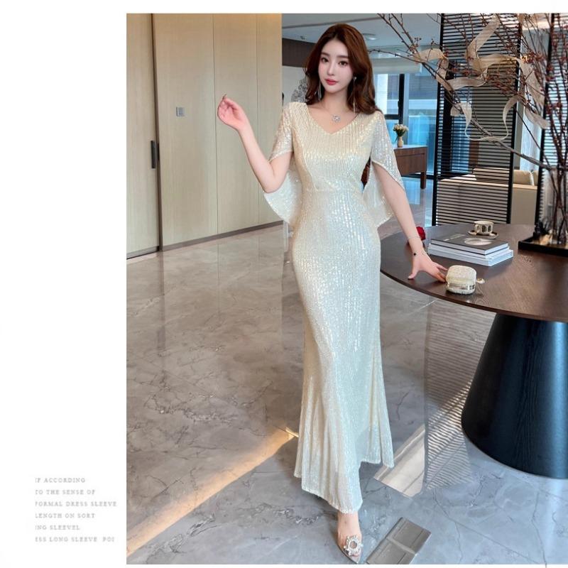 Black Evening Dress Skirt Women's High-end Toasting Clothes Light Luxury Sequins Niche Banquet Host Fishtail Dress