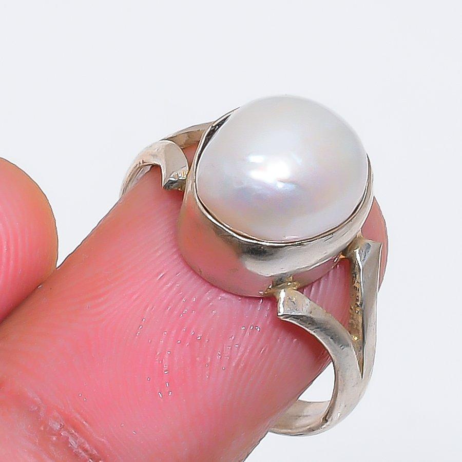 Natural Pearl Gemstone Handmade 925 Sterling Silver Jewelry Ring Size 7 ZS-1892