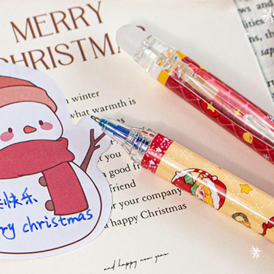 6 Stück Weihnachten Radierbare Gelstifte 0,5 mm Einziehbar Blaue Tinte Stifte mit Radiergummis Festliche Schulbürobedarf