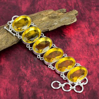 Faceted Citrine Bracelet Gemstone Jewelry, 925 Solid Sterling Silver Bracelet, Adjustable Handmade Chain Bracelet Gift For Mom Jewelry