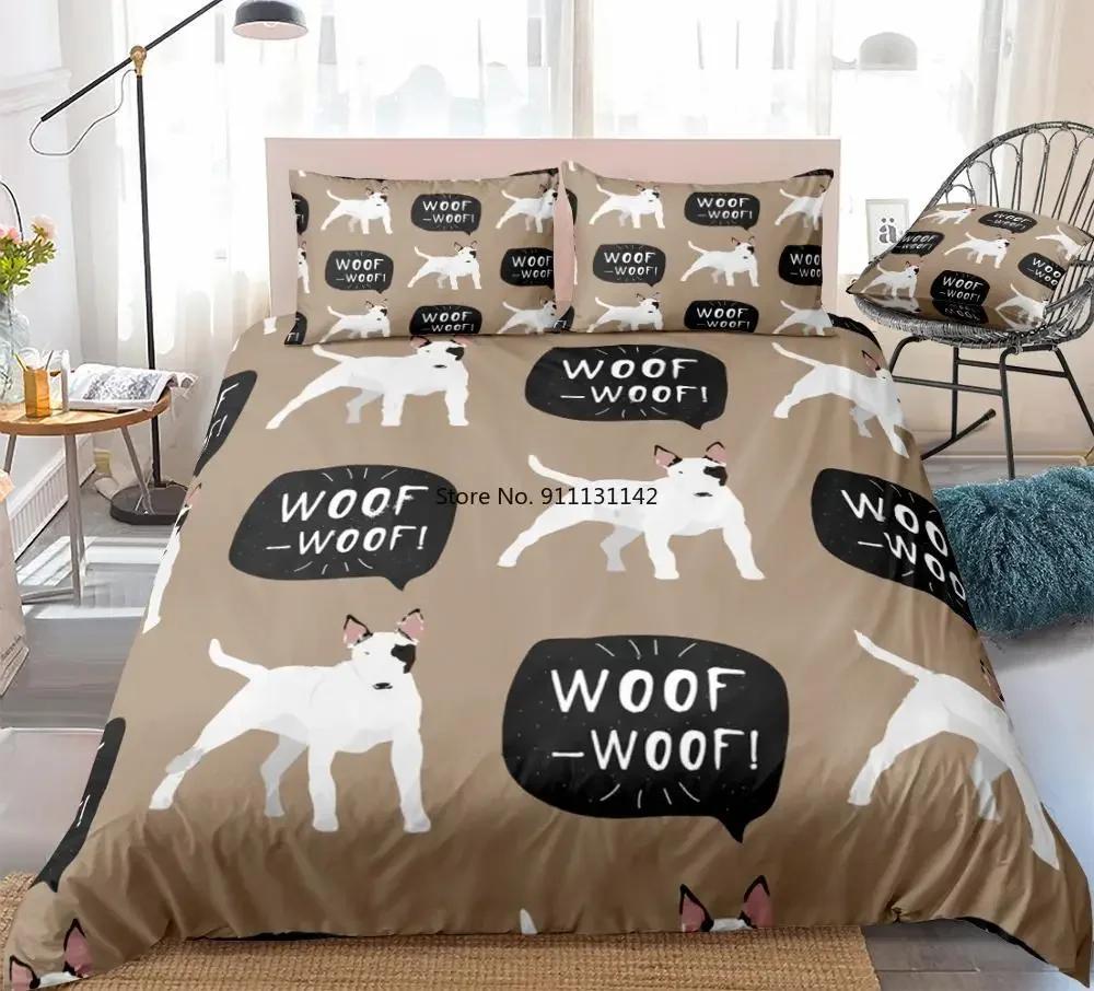 Lodestar Unisex White 3 Pieces Bull Terrier Duvet Cover Set Cartoon Bull Terrier Dog Bedding Dog Quilt Cover Queen Bed Set Pet Dropship