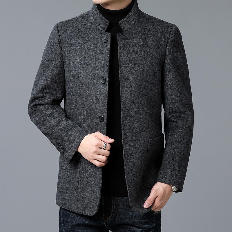 

Осенне-зимняя шерстяная куртка со стойкой воротником, мужская рубашка-парка для среднего возраста, повседневный топ 4XL серый