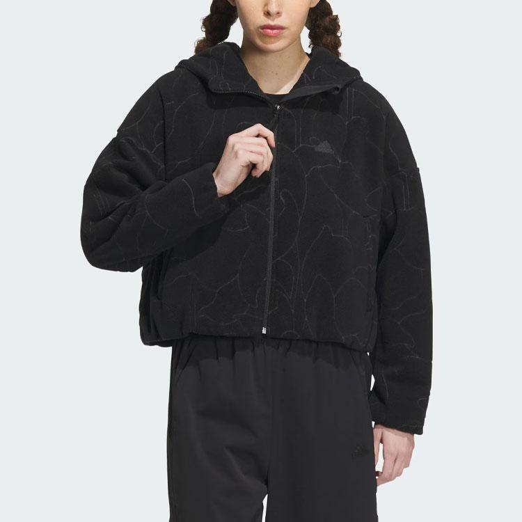Adidas City Escape Jacket Printed Sports Casual Hooded Fleece Coat Women Jackets Black IP7049