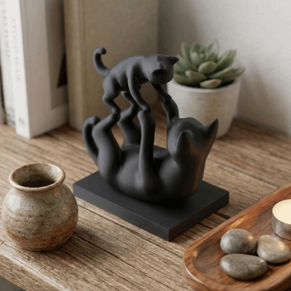 3D-Druck Eltern-Kind-Katzenstatue Minimalistische Katzen-Schreibtischdekoration Geschenk für Katzenliebhaber