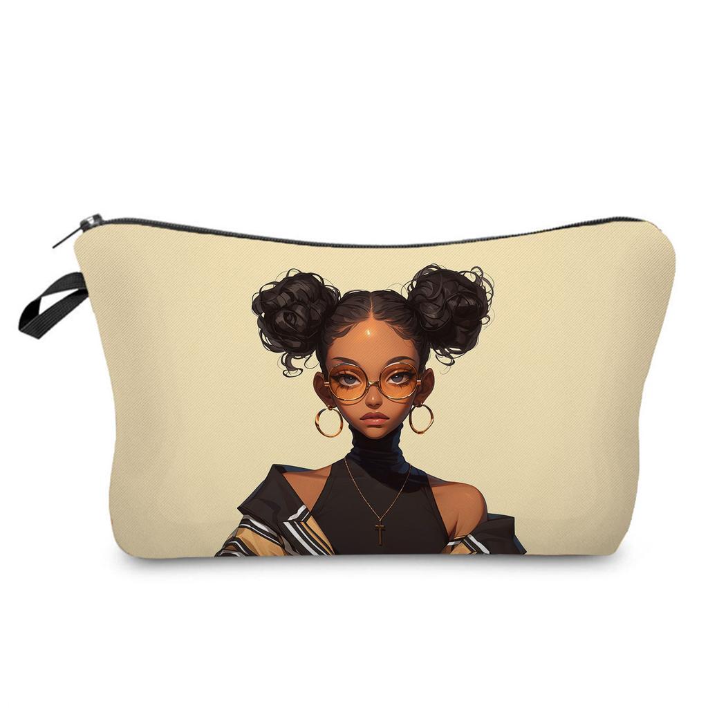 Women Black girl Print Cosmetic Bag Toiletries Organize Travel Storage Case 6846