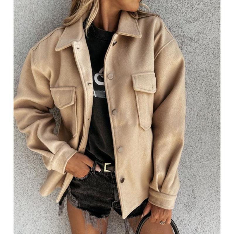 Polo Collar Woolen Coat Women's Casual Long Sleeved Top Solid Color Single Breasted Commuting Loose Jacket Autumn Winter New Fashion