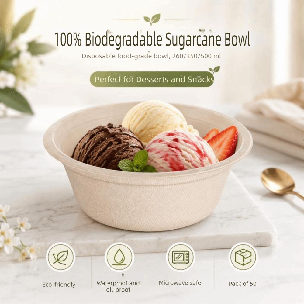 50Pcs Disposable Biodegradable Bowls Paper Pulp Bowl  for Noodles Soup Rice and Takeaway Meals
