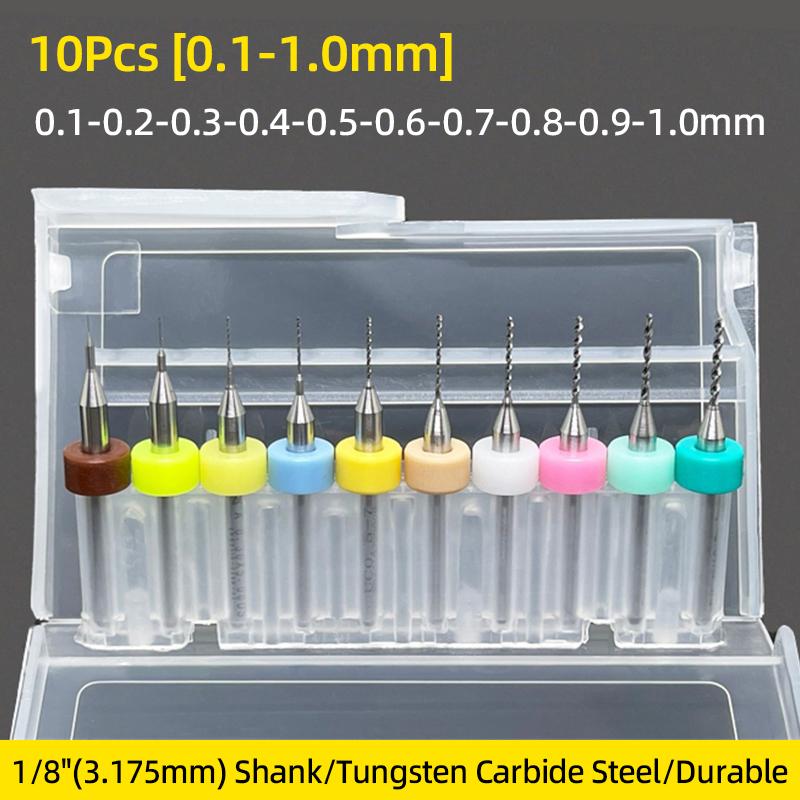 Set di punte per trapano per PCB 0,5 mm-0,9 mm Punte da micro trapano in carburo Gambo da 1/8'' Strumento per foratura di fori per incisione CNC su circuito stampato
