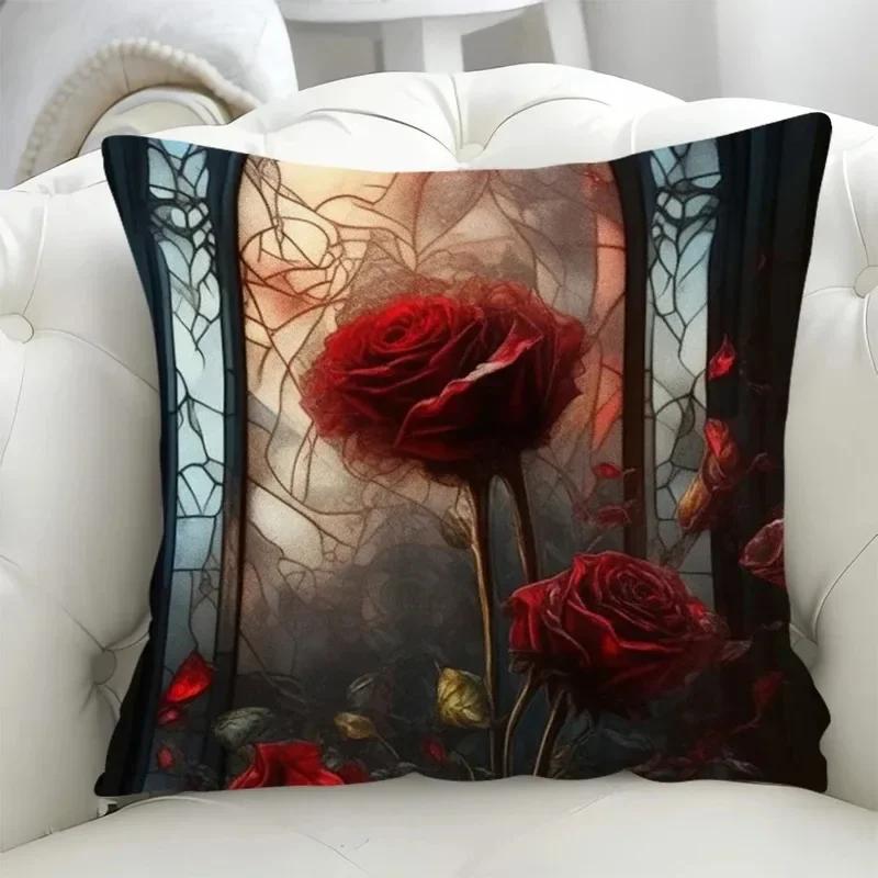 Luxury Home Decor Pillowcase Living Room Sofa Cushion Cover Rose Character Illustration Style Pattern Cushion Cover