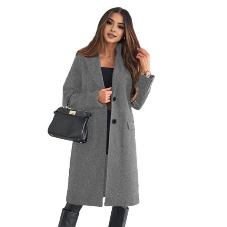 

Warm Wool Overcoat for Women Thick Winter Trench Coat Knee Length Peacoat with Pockets Notch Lapel Single Breasted Fall Outerwear S серый