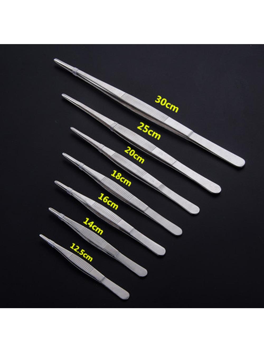 Barbecue Food Tong Stainless Steel Straight Curved Tweezer Toothed Tweezer Home Medical Garden Kitchen BBQ Tool