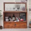 Retro Flip-Top Desktop Storage Box with Drawer and Cup Holder
