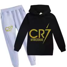 חליפת ספורט אביב סתיו הדפס כדורגל CR7 בגדי ילדים קפוצ'ון+מכנסיים חליפה סט 2 חלקים בן בת 3-12 שנים מתנות חג לילדים