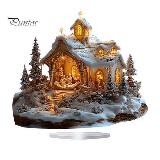 Winter Snow House Acrylic Decoration 2D Flat Nativity Scene Table Sign Christmas Home Office Living Room Bedroom Bookshelf Desktop Ornament