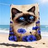 1pc Siamese Cat Print Print Outdoor Blanket, Lightweight Polyester,