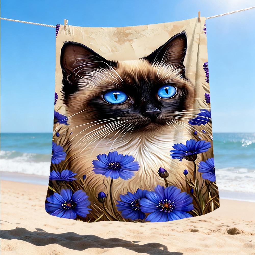 1pc Siamese Cat Print Print Outdoor Blanket, Lightweight Polyester,
