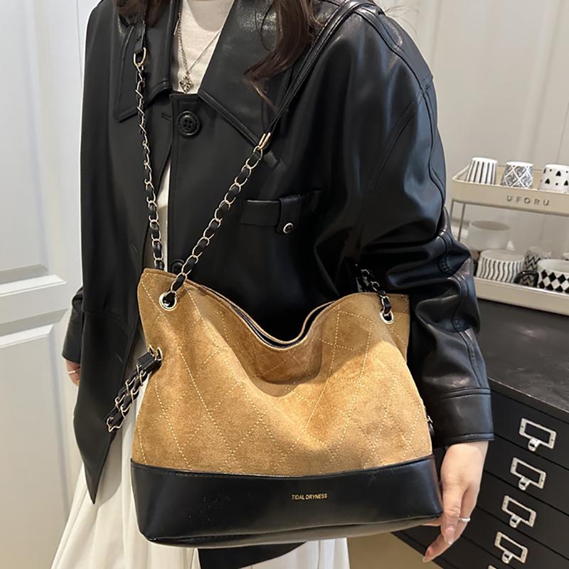 Modna Zamszowa Torba Crossbody Damska 2025 Nowa Jesień Zima Retro Haftowana Duża Pojemność Diamentowy Id Łańcuch Wzór Torba Tote