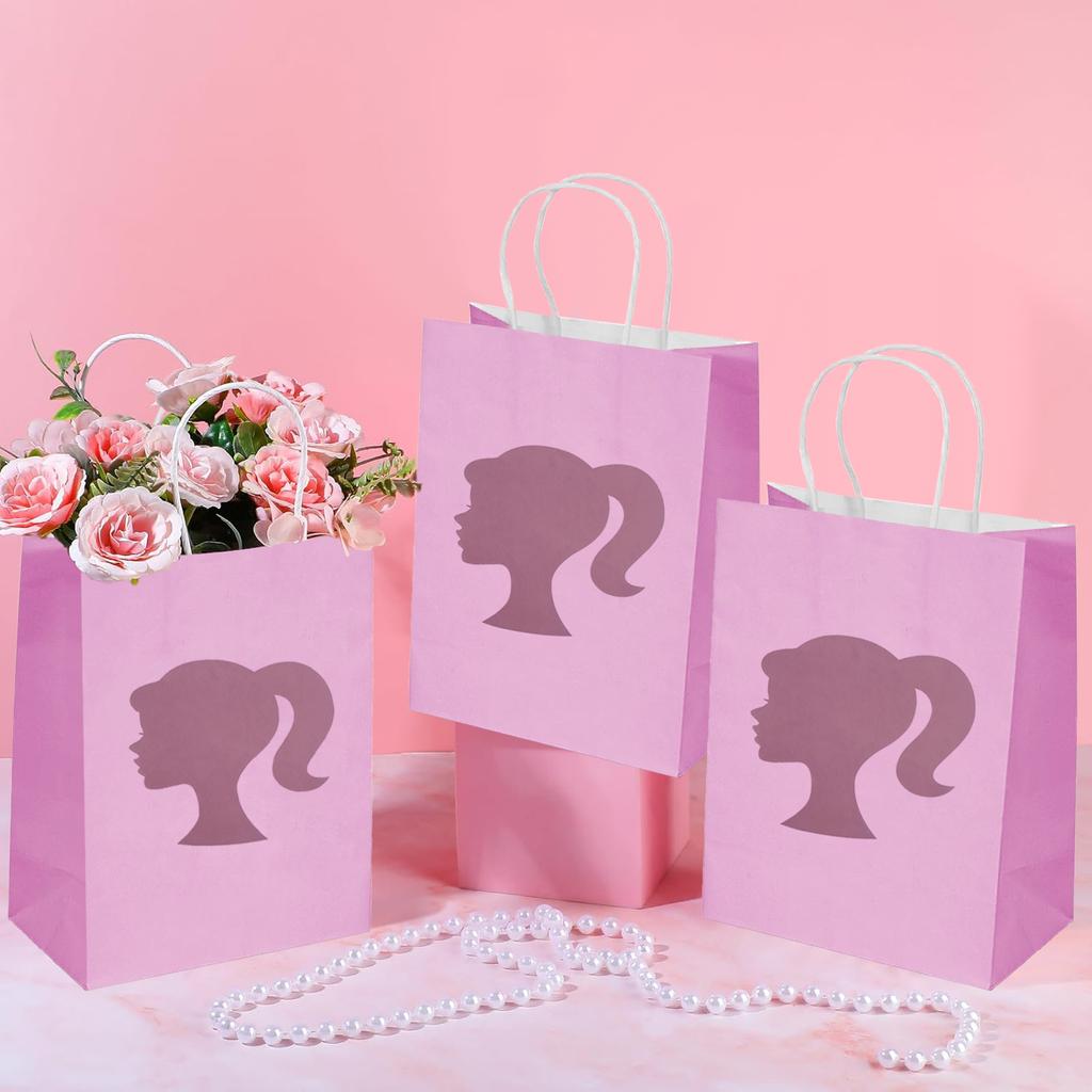 Pink Girl Gift Bags Paper Bags with Handles Bulk, Shopping Bags, Party Bags, Retail Bags, Merchandise Bags, Favor Bags
