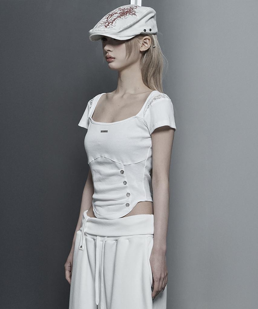 ETRE AU SOMMET Bust Line Pintuck Detail Top (White)