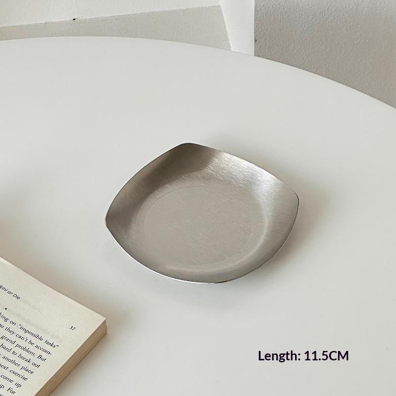 Retro Stainless Steel Cake Tray Square Luxury Dessert Plate Photo Props Minimalist Serving Tray Home Decoration