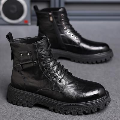 Botas para Hombre 2024 Marca de Lujo Botas de Cuero Moda Casual Botines Tobilleros para Hombre Invierno Caña Alta Plataforma Negra Botas de Motocicleta