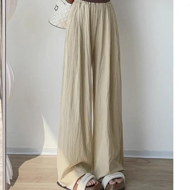 Apricot Color Ice Silk Wide-leg Pants for Women In Summer New Spring and Autumn High Waist Drooping Loose Casual Lazy Style Yamamoto Pants