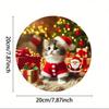 Christmas Kitten Santa Hat Metal Tin Sign 8x8 Inch Round Wall Decor For Home Cafe Restaurant Bar Holiday Gift